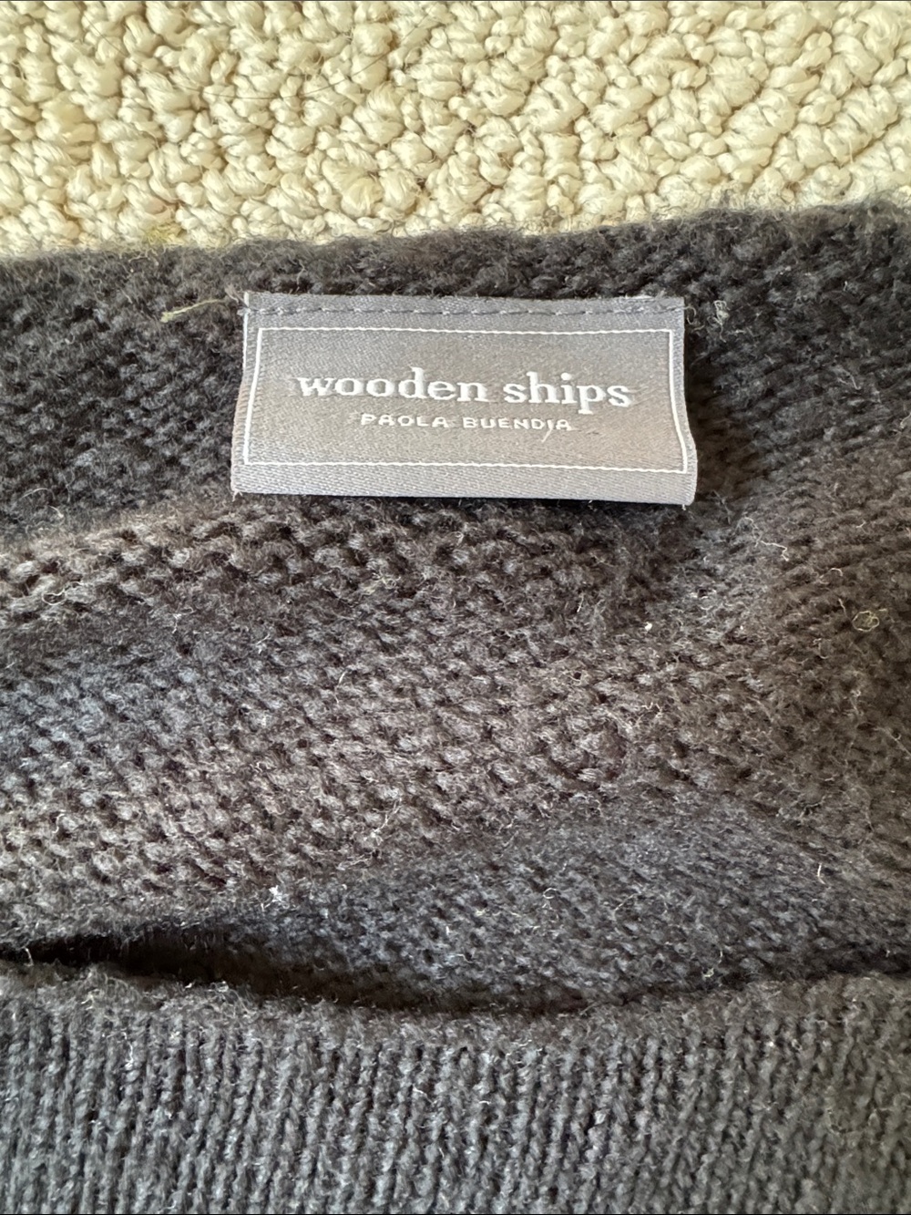 Wooden Ships Black Sweater with 'Champagne Please' Cream Lettering - Picture 2 of 3